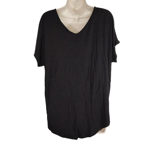 Mercer and Madison Black Pullover V-neck knit Top Women Size XL Short Sleeve - Picture 4 of 6